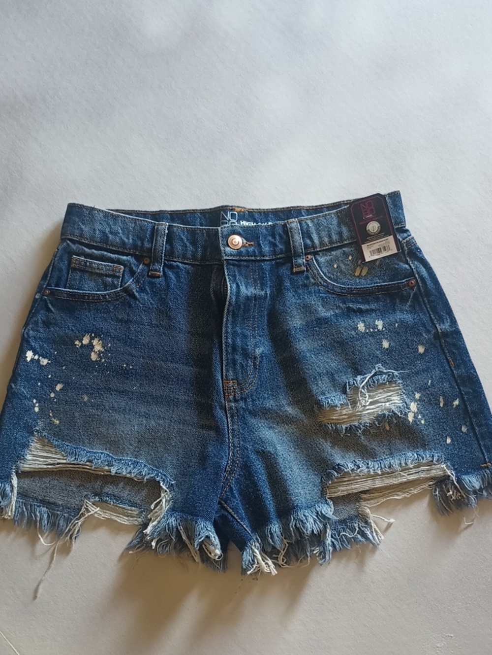 NOBO Distressed Blue Denim Cutoff Shorts with Frayed Hem